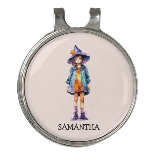 Personalized Cute Kid Witch Halloween 2 Golf Hat Clip