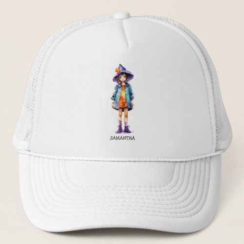 Personalized Cute Kid Witch Halloween 2 Trucker Hat