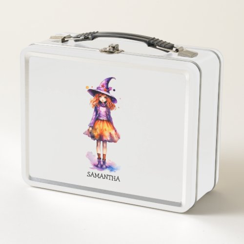 Personalized Cute Kid Witch Halloween Metal Lunch Box