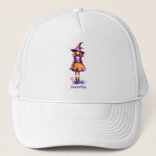 Personalized Cute Kid Witch Halloween Trucker Hat
