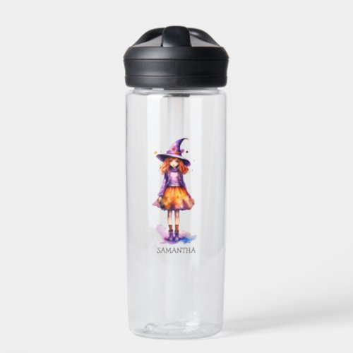 Personalized Cute Kid Witch Halloween Water Bottle