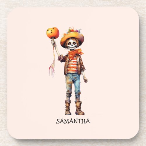 Personalized Cute Kid Zombie Halloween 3 Beverage Coaster