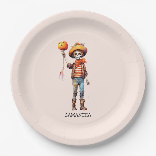 Personalized Cute Kid Zombie Halloween (3) Paper Plates (Front)