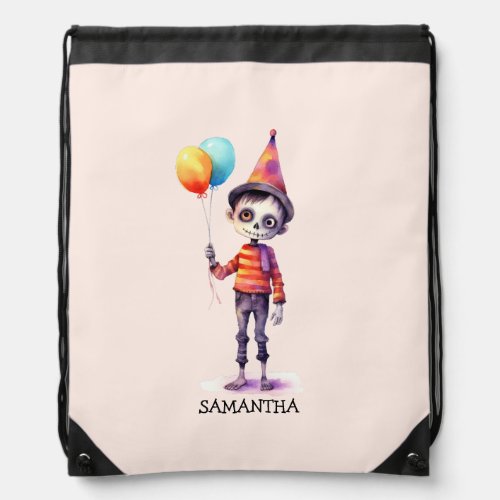 Personalized Cute Kid Zombie Halloween Drawstring Bag