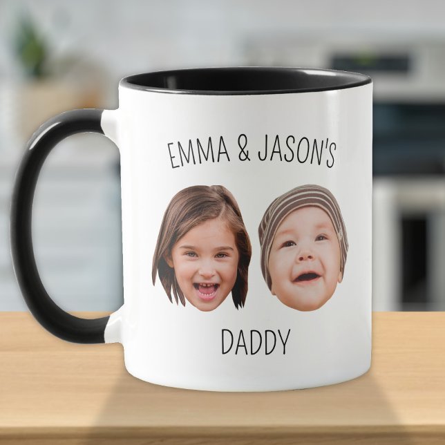 Personalized Cute Kids Baby Face 2 Photo For Dad Mug (Creator Uploaded)