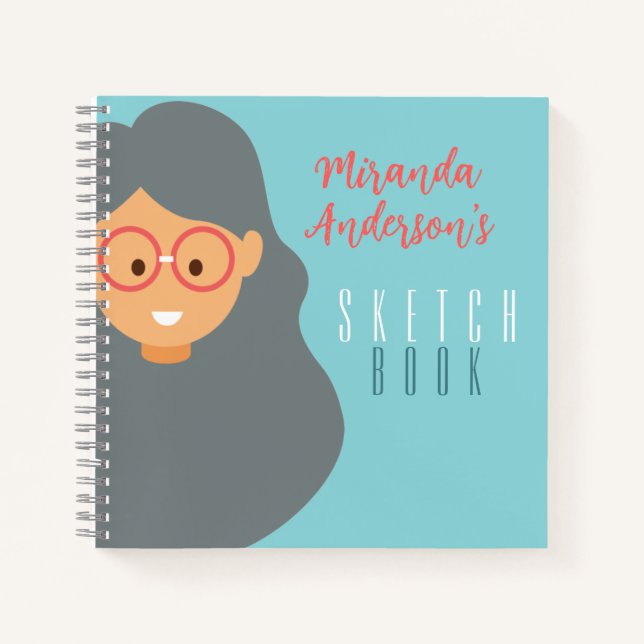 Personalized Cute Kids Blue and Pink Sketchbook Notebook (Front)