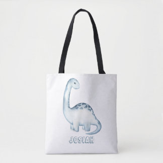 Personalized Cute Kids Blue Dinosaur Tote Bag