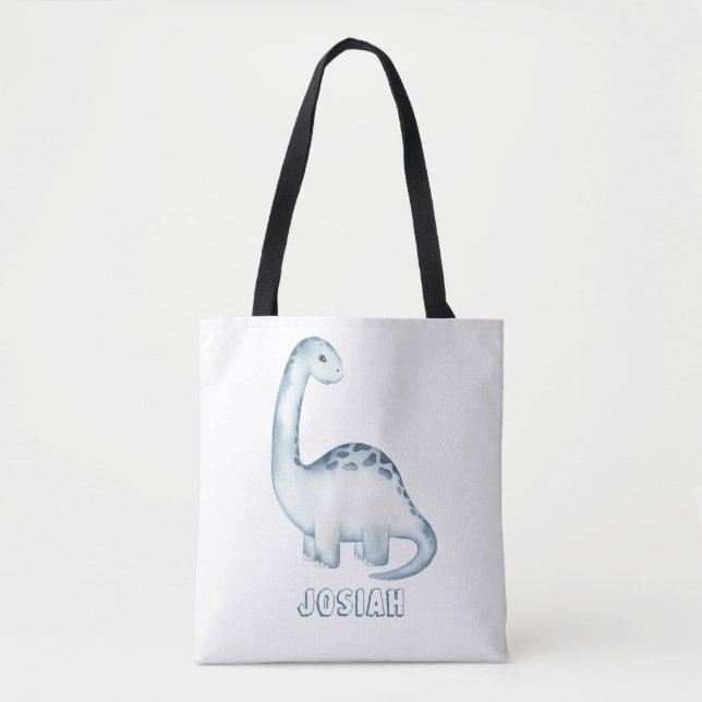 Personalized Cute Kids Blue Dinosaur Tote Bag (Front)