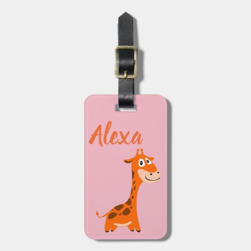 Personalized Cute Kids Giraffe Jungle luggage tag