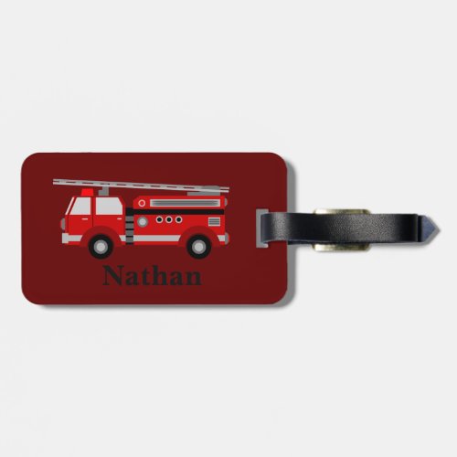 Personalized Cute Kids Red Firetruck luggage tag