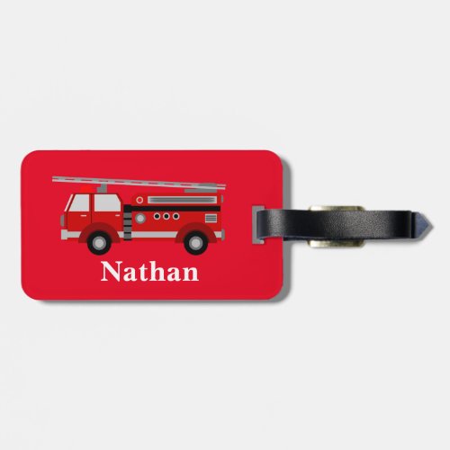 Personalized Cute Kids Red Firetruck luggage tag