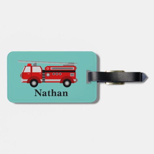 Personalized Cute Kids Red Firetruck luggage tag