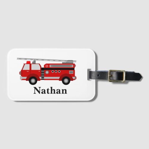 Personalized Cute Kids Red Firetruck luggage tag