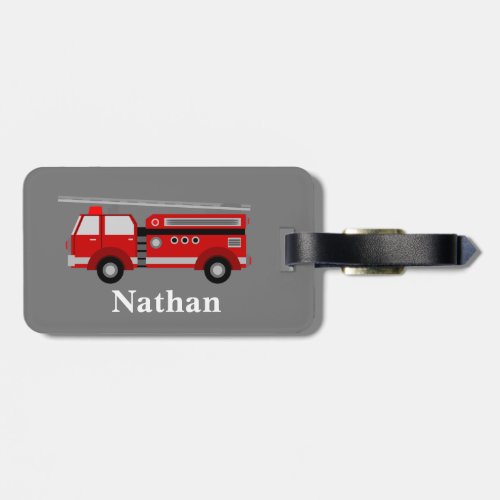 Personalized Cute Kids Red Firetruck luggage tag