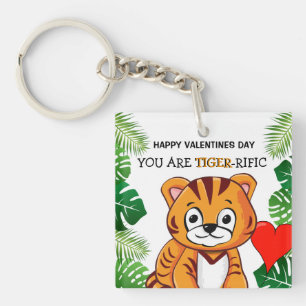 Personalized Cute Kids Tiger-rific Valentines Day Keychain