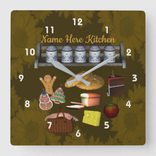 Personalized Cute Kitchen Baking Cooking Design Square Wall Clock