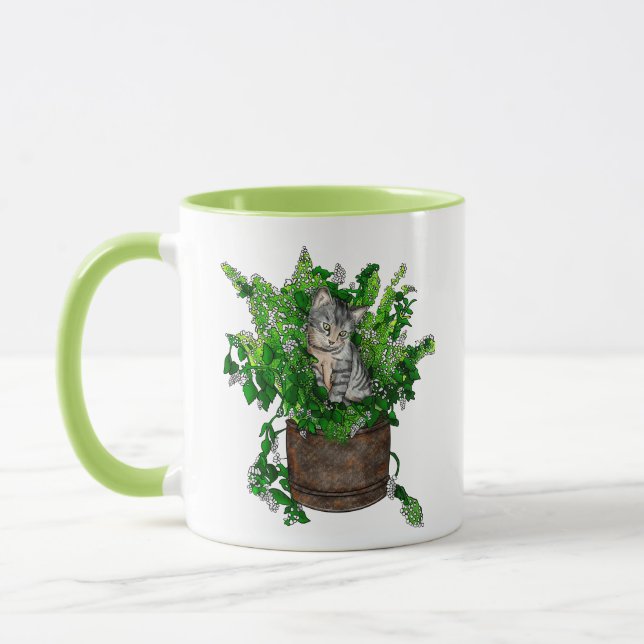 Personalized Cute Kitten in Catnip Pot  Mug (Left)