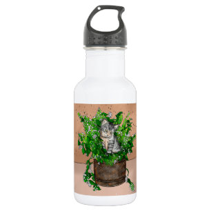Personalized Cute Kitten in Catnip Pot   Stainless Steel Water Bottle