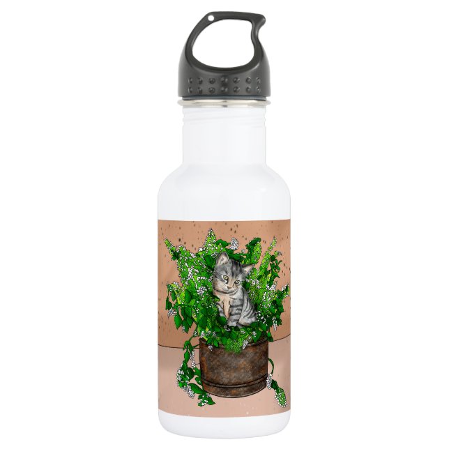Personalized Cute Kitten in Catnip Pot   Stainless Steel Water Bottle (Front)
