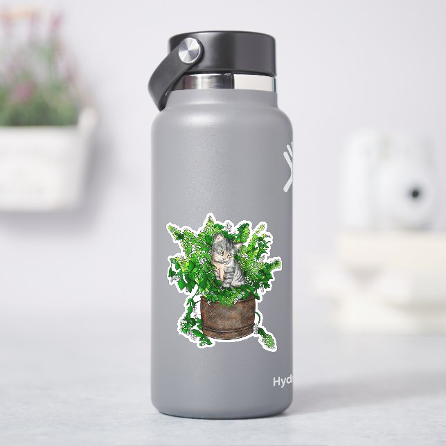 Personalized Cute Kitten in Catnip Pot   Sticker (HydroFlask)