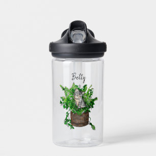 Personalized Cute Kitten in Catnip Pot Water Bottle