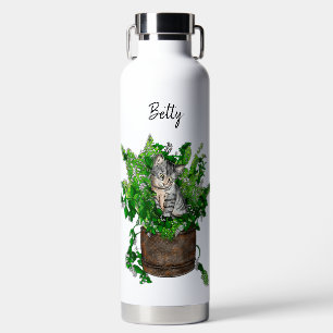 Personalized Cute Kitten in Catnip Pot Water Bottle