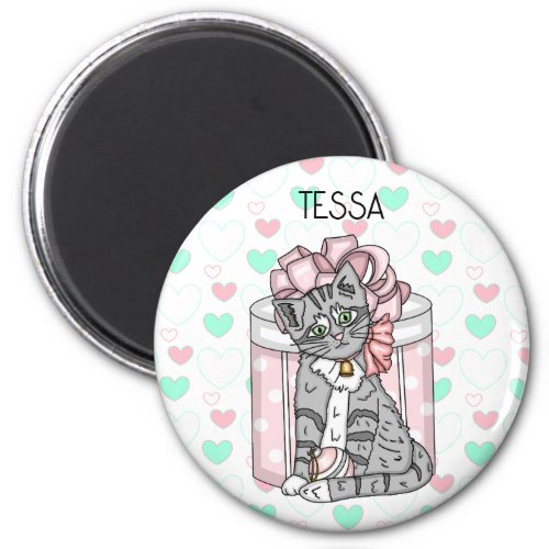 Personalized cute Kitten Pink Bow   Magnet