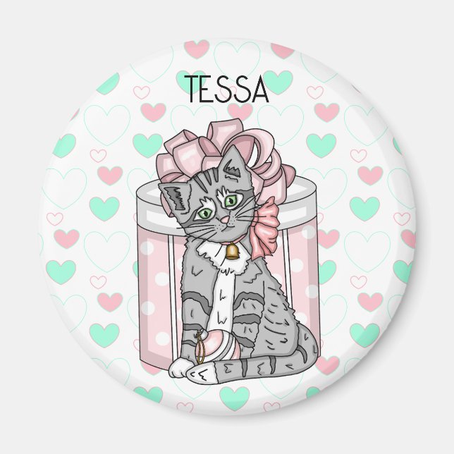 Personalized cute Kitten Pink Bow   Magnet (Front)