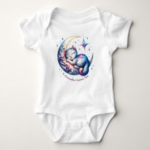 Personalized Cute Kitten Sleeping on a Half Moon Baby Bodysuit