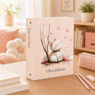 Personalized Cute Kitten with Hearts 3 Ring Binder