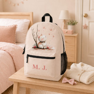 Personalized Cute Kitten with Hearts" Kids School Printed Backpack