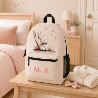 Personalized Cute Kitten with Hearts" Kids School Printed Backpack