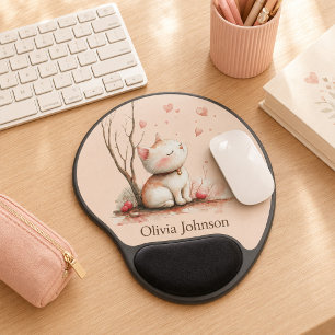 Personalized Cute Kitten with Hearts Mouse Pad