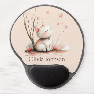 Personalized Cute Kitten with Hearts Mouse Pad