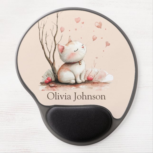Personalized Cute Kitten with Hearts Mouse Pad (Front)