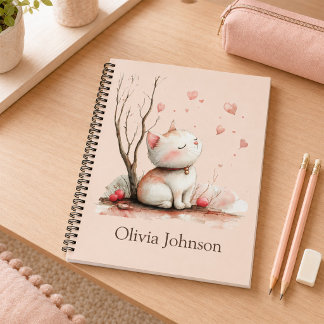 Personalized Cute Kitten with Hearts Notebook