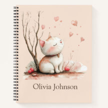 Personalized Cute Kitten with Hearts Notebook