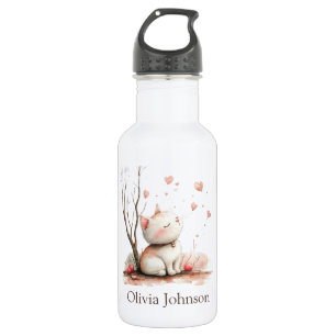 Personalized Cute Kitten with Hearts Stainless Steel Water Bottle