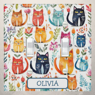 Personalized Cute Kittens and Flowers Pattern Light Switch Cover
