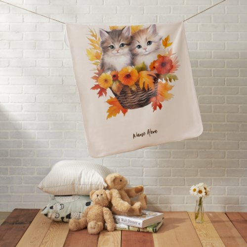 Personalized Cute Kittens Cats in Basket Baby Blanket