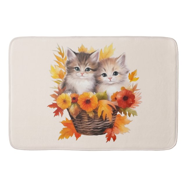 Personalized Cute Kittens Cats in Basket Bath Mat (Front)