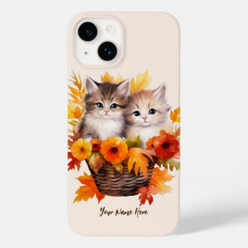 Personalized Cute Kittens Cats in Basket Case_Mate iPhone 14 Case