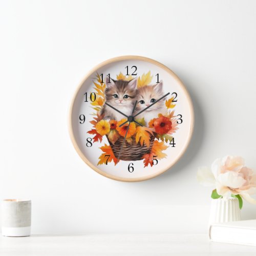 Personalized Cute Kittens Cats in Basket Clock