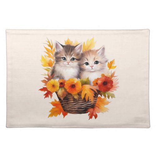 Personalized Cute Kittens Cats in Basket Cloth Placemat