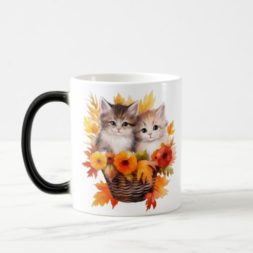 Personalized Cute Kittens Cats in Basket Magic Mug