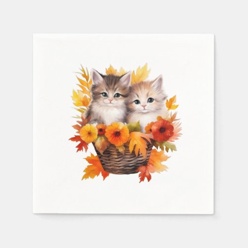 Personalized Cute Kittens Cats in Basket Napkins