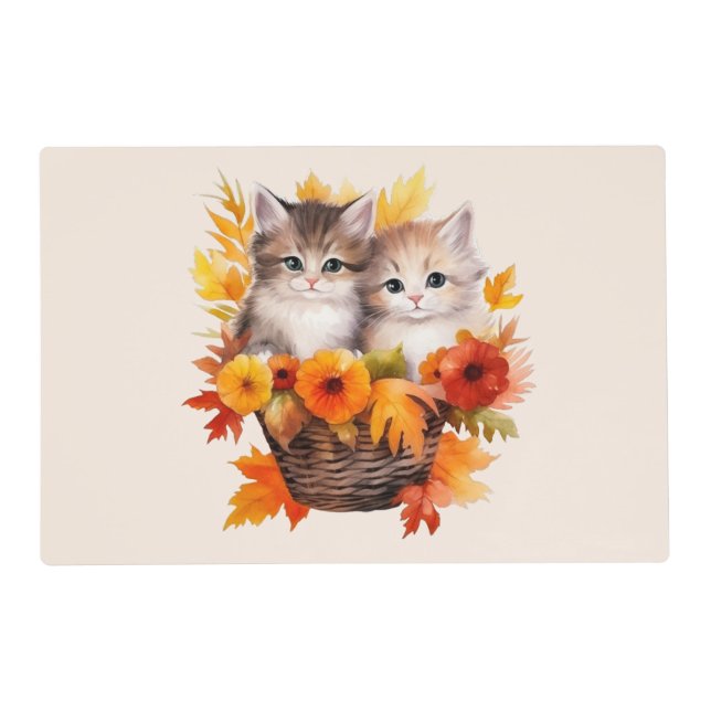 Personalized Cute Kittens Cats in Basket Placemat (Front)