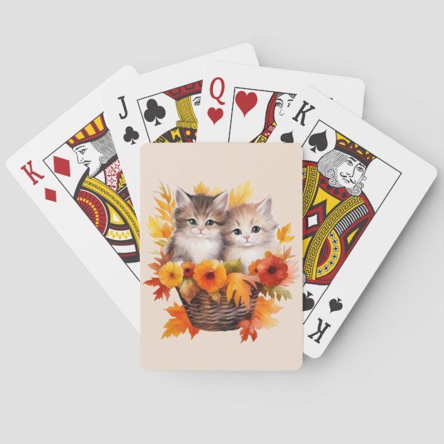 Personalized Cute Kittens Cats in Basket Poker Cards (Back)