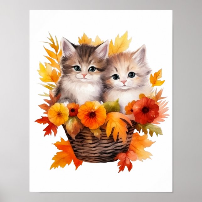 Personalized Cute Kittens Cats in Basket Poster (Front)