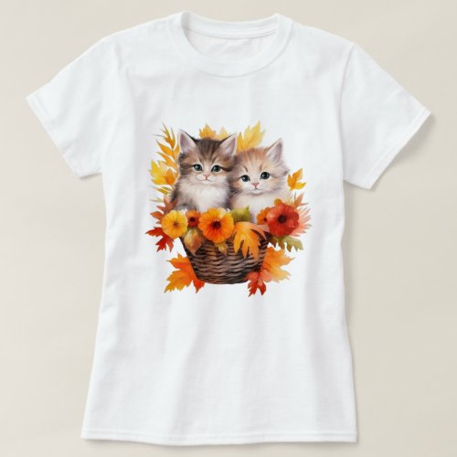 Personalized Cute Kittens Cats in Basket T_Shirt